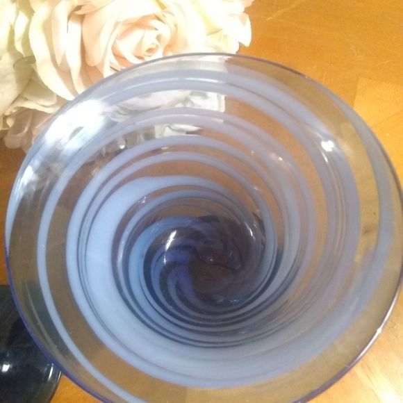 Art glass wine glasses hand blown blue white